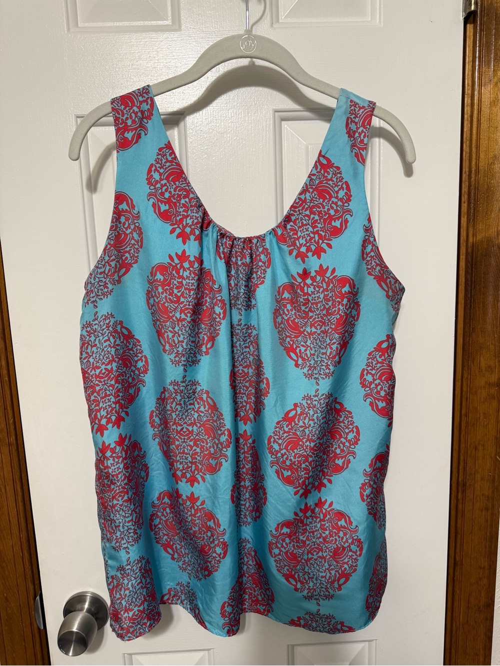 Lilly Pulitzer Sleeveless Silk Blouse Turquoise Pink Damask Floral Top